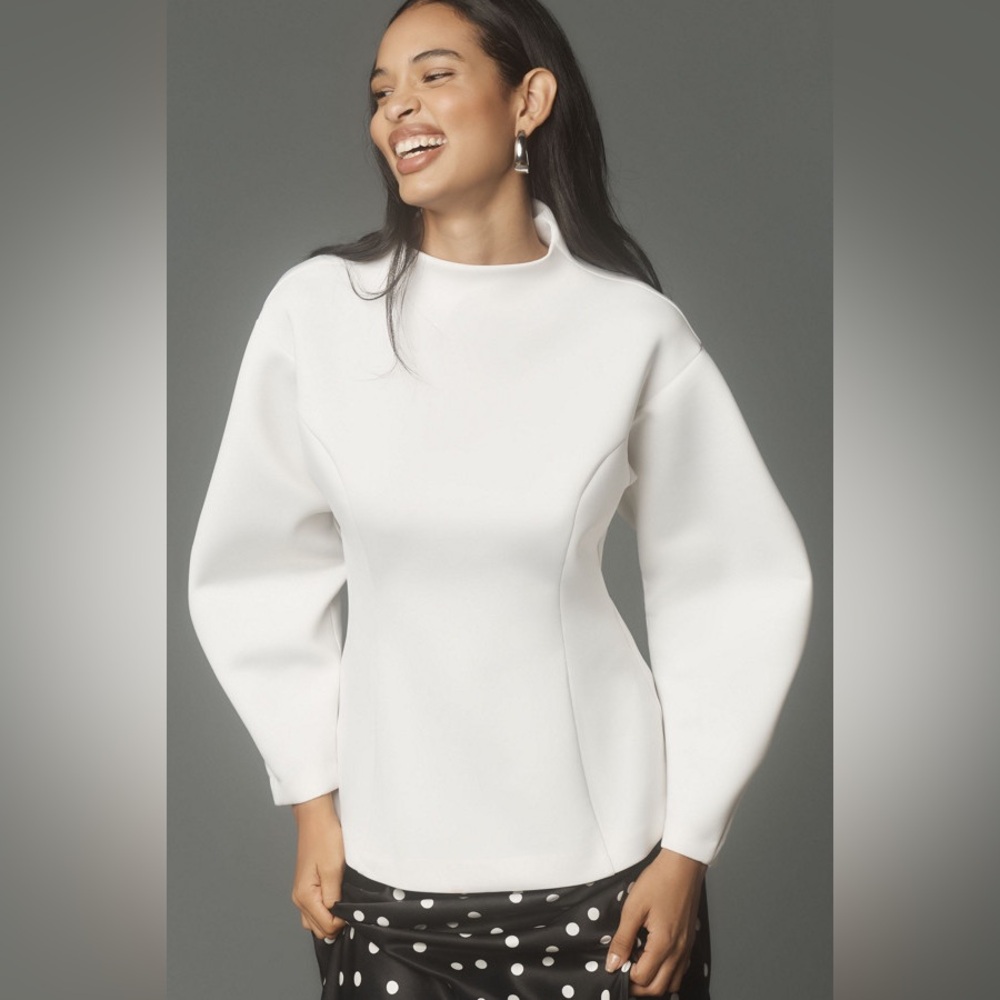 Maeve Anthropologie Ivory Neoprene Hourglass Pullover‎ Top XL